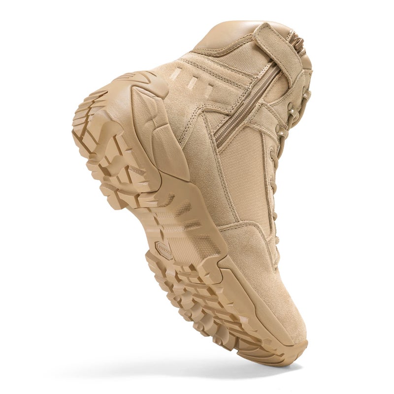 NORTIV 8 Men's Side Zipper Military Tactical Work Boots Leather Motorcycle Combat Boots,Size 9.5,Sand,DESERT - Image 3